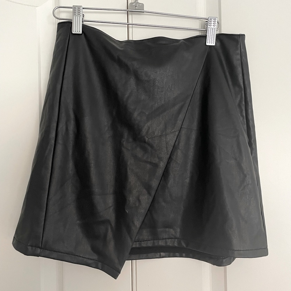 REWASH black faux leather wrap mini skirt